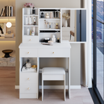 Load image into Gallery viewer, 29.2&#39; Small Size Left Drawer Desktop Vanity Table With Cushioned Stool
