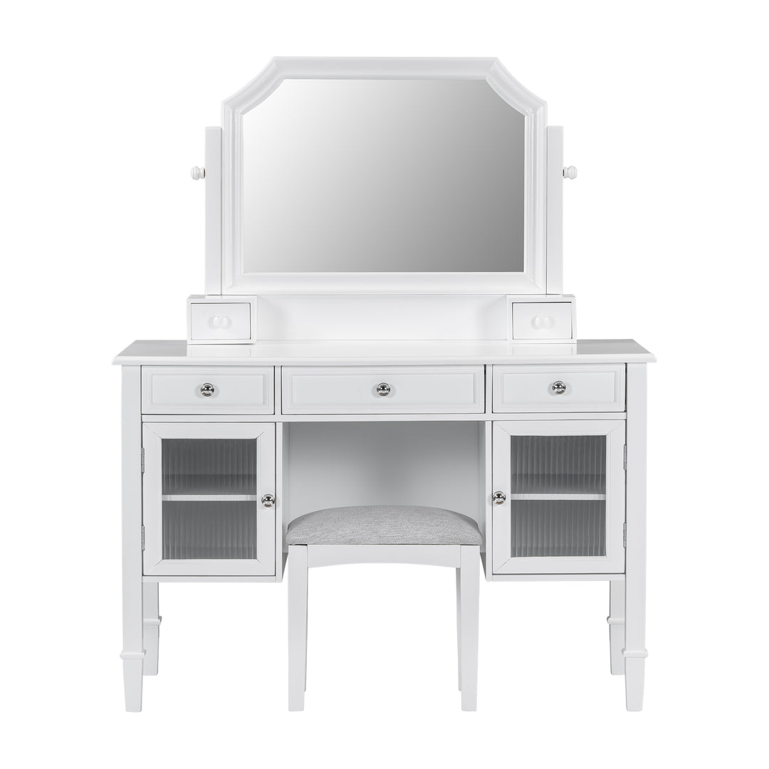 Elegant White Makeup Vanity Desk with Adjustable Mirror and Storage
