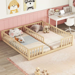 Load image into Gallery viewer, Double Twin Floor Bed with Fence Guardrails

