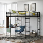 Load image into Gallery viewer, Black Full Size Metal Loft Bed with 2 Shelves &amp; One Desk
