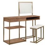 Load image into Gallery viewer, Chic Brown Makeup Vanity Desk With Drawer And Open Shelving
