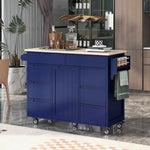 Load image into Gallery viewer, Dark Blue Kitchen Island Cart with Rubber Wood Countertop 8 Handle-Free Drawers
