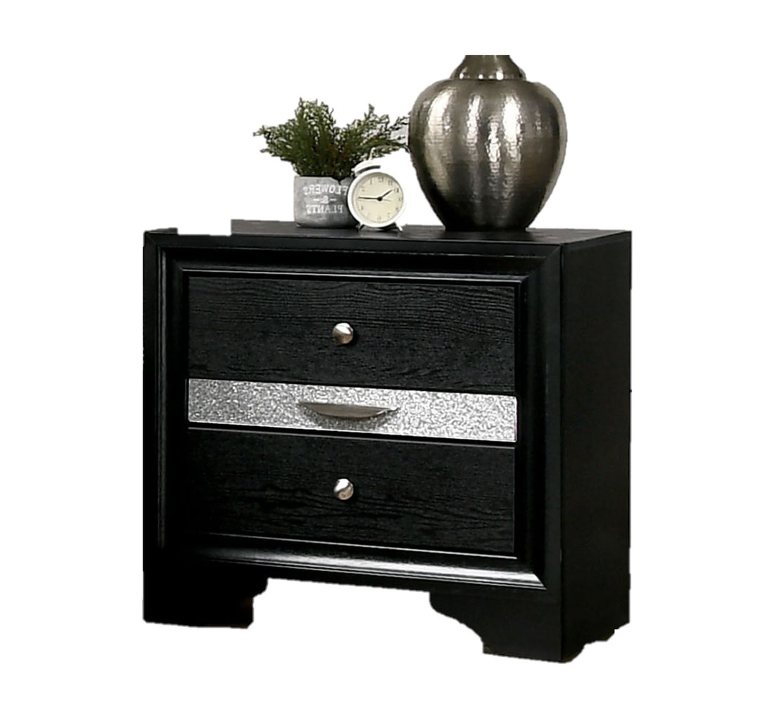 Contemporary Nickle Round Knob Handles Black Nightstand