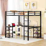 Load image into Gallery viewer, Black Full Metal Ladder Guardrails Loft Bed with Desk and Shelves
