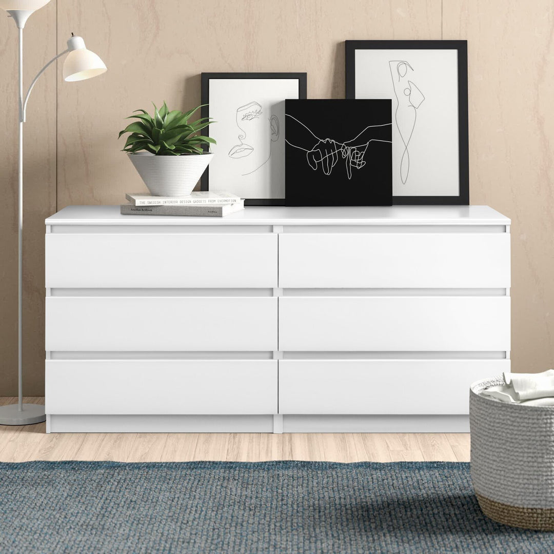 Modern White 6 Drawer Double Dresser