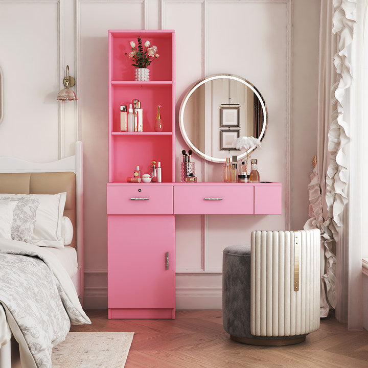 Modern Simple Multi-Layer Storage Space Pink Makeup Vanity Table