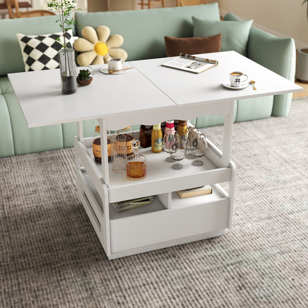 3 in 1 Deformed Coffee Tables with Storage Cabinet for Living Room Dining Room