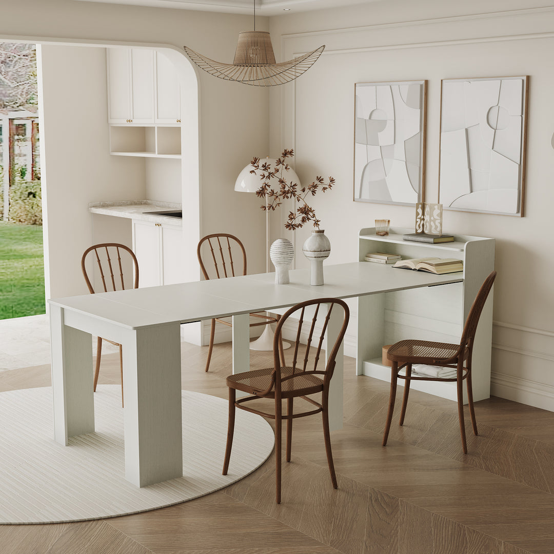 Modern Extendable MDF White Dining Table with Storage