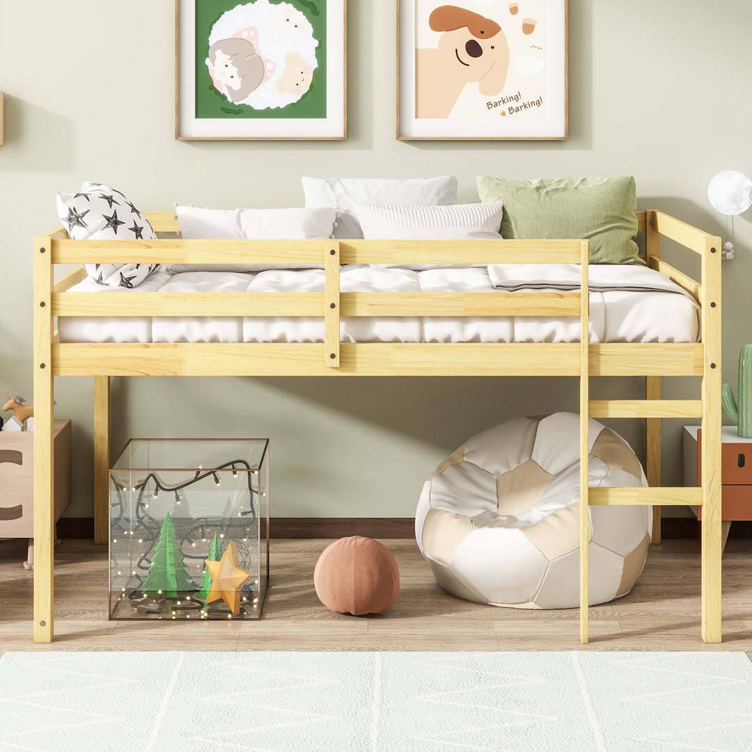 Rubber Wooden Twin Loft Bed with Ladder
