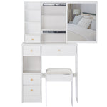 Load image into Gallery viewer, 29.2&#39; Small Space Left Drawer Desktop Vanity Table With Cushioned Stool
