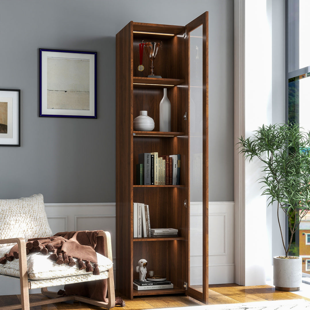 5 Shelves Bookcase Display Cabinet With Glass Door Led Lights