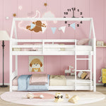 Load image into Gallery viewer, Twin Over Twin House Floor Bunk Bed with Headboards Ladder Guardrails
