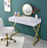 Load image into Gallery viewer, White &amp; Gold Finish Vanity Desk With Mirror &amp; Jewelry Tray