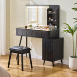 Load image into Gallery viewer, Modern Black Makeup Vanity Desk with Mirror &amp; 3 Colors Dimmable Brightness
