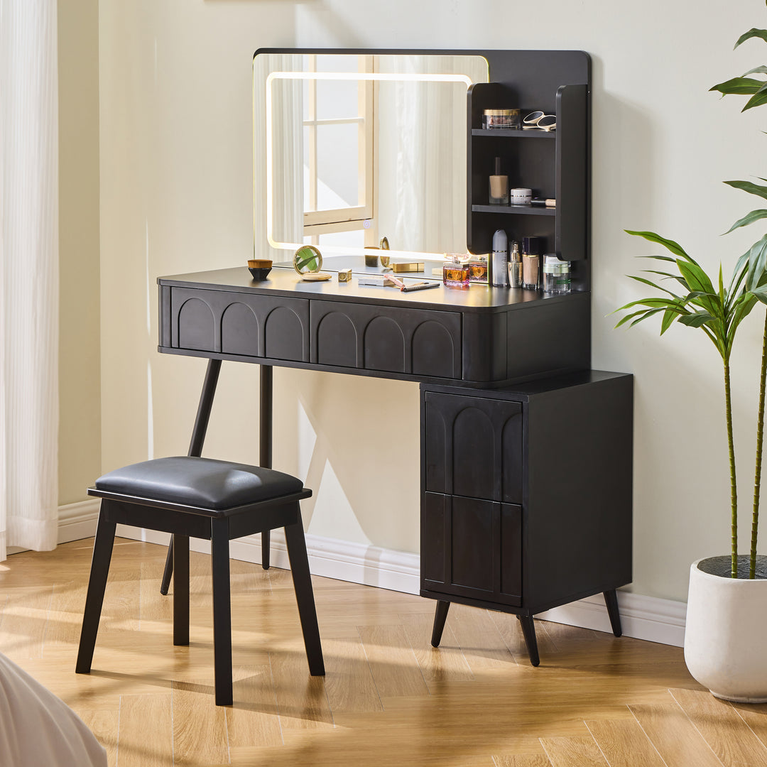 Modern Black Makeup Vanity Desk with Mirror & 3 Colors Dimmable Brightness