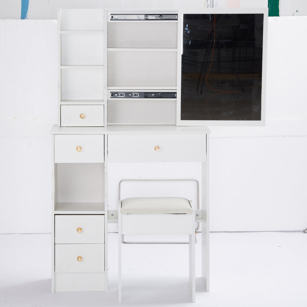 29.2' Small Space Left Drawer Desktop Vanity Table With Cushioned Stool
