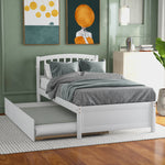 Load image into Gallery viewer, White Twin size Platform Bed Wood Bed Frame with Trundle
