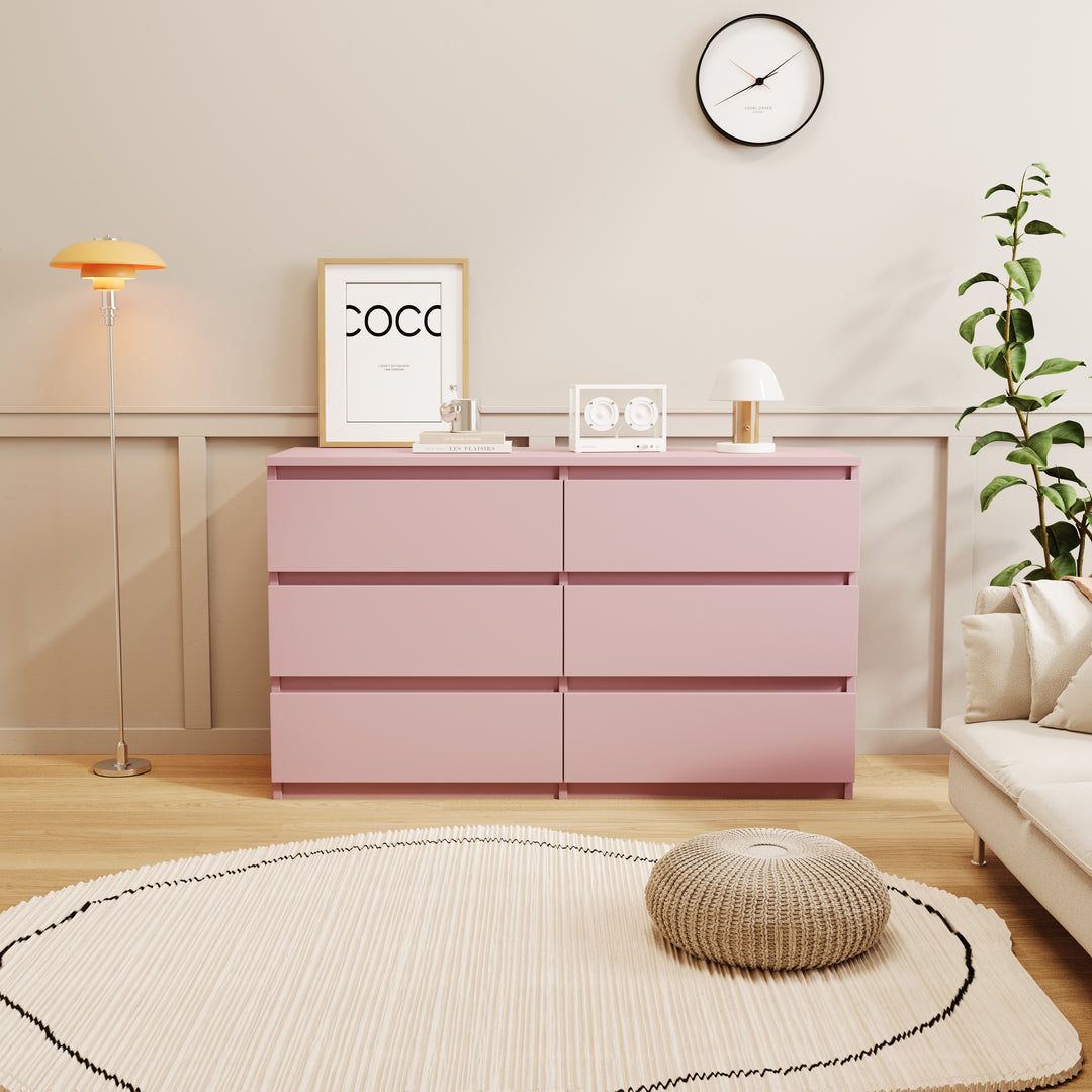 Pink Large 6 Drawers Chest Of Drawer Dressers Table
