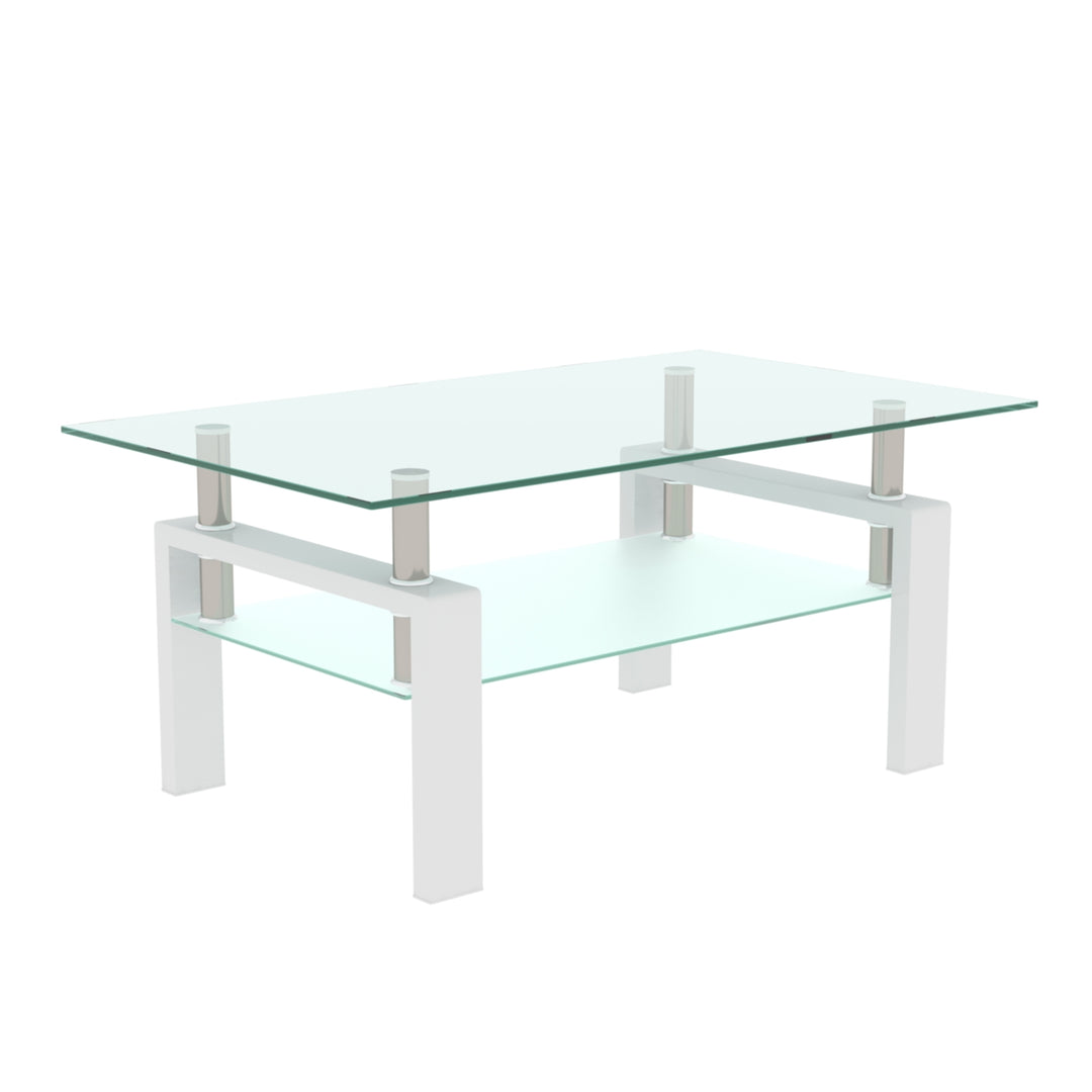 Rectangle White Glass Coffee Table Modern Side Center Table