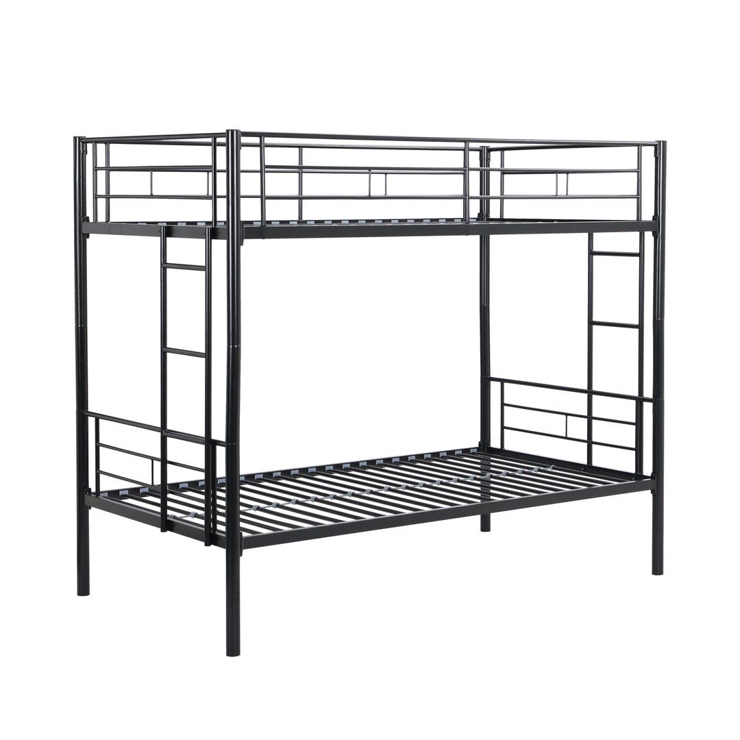 Modern Metal Bunk Bed Black Twin Over Twin with Sturdy Structure and Safe Stairs
