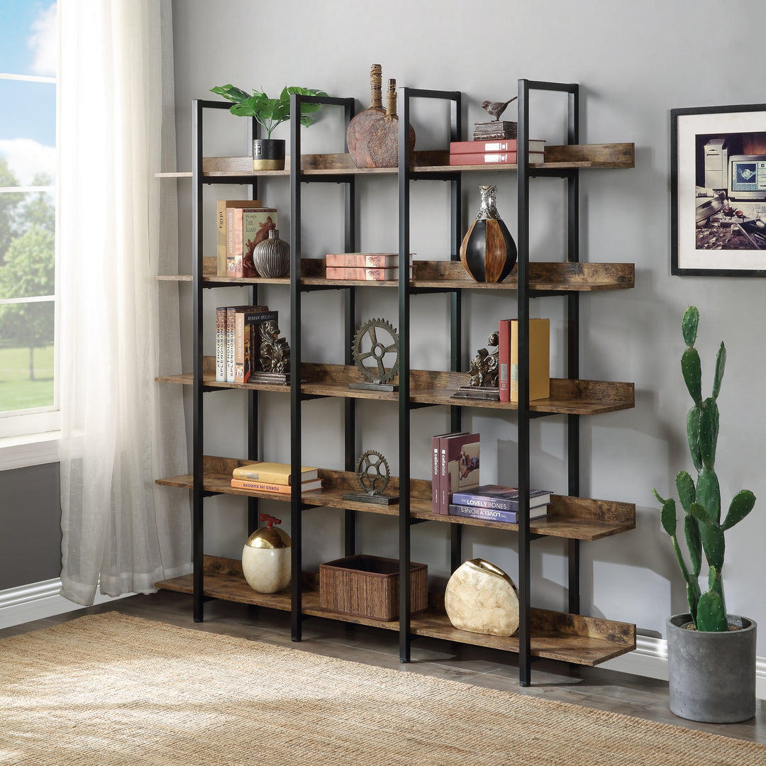 5 Tier Vintage Industrial  Bookcase Home Office Open Bookshelf