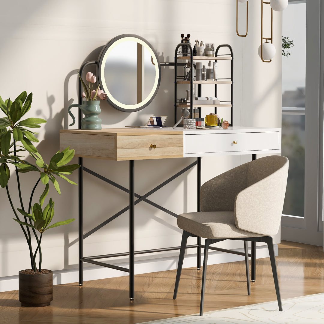 40' Makeup Vanity Desk with 3-Mode Lighted Mirror & Wireless Charging Station