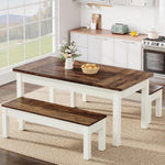 Load image into Gallery viewer, 55&#39; Farmhouse 3-Piece Dining Table Set with 2 Tuck-Under Benches

