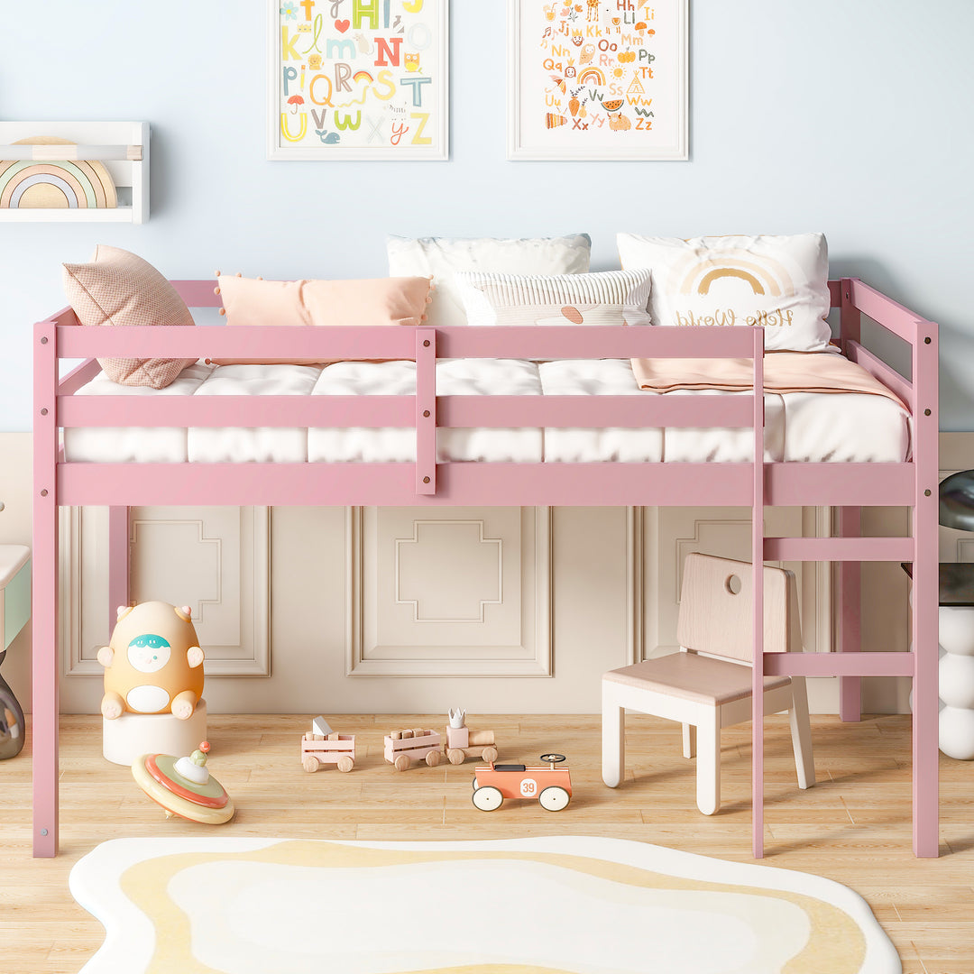 Rubber Wooden Twin Loft Pink Bed with Ladder