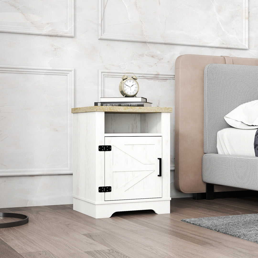 Modern Farmhouse Nightstand End Beside Table with Barn Door