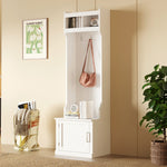 Load image into Gallery viewer, Multi-functional White Coat Rack Hall Tree with Cabinet &amp; 6 Hanging Hooks
