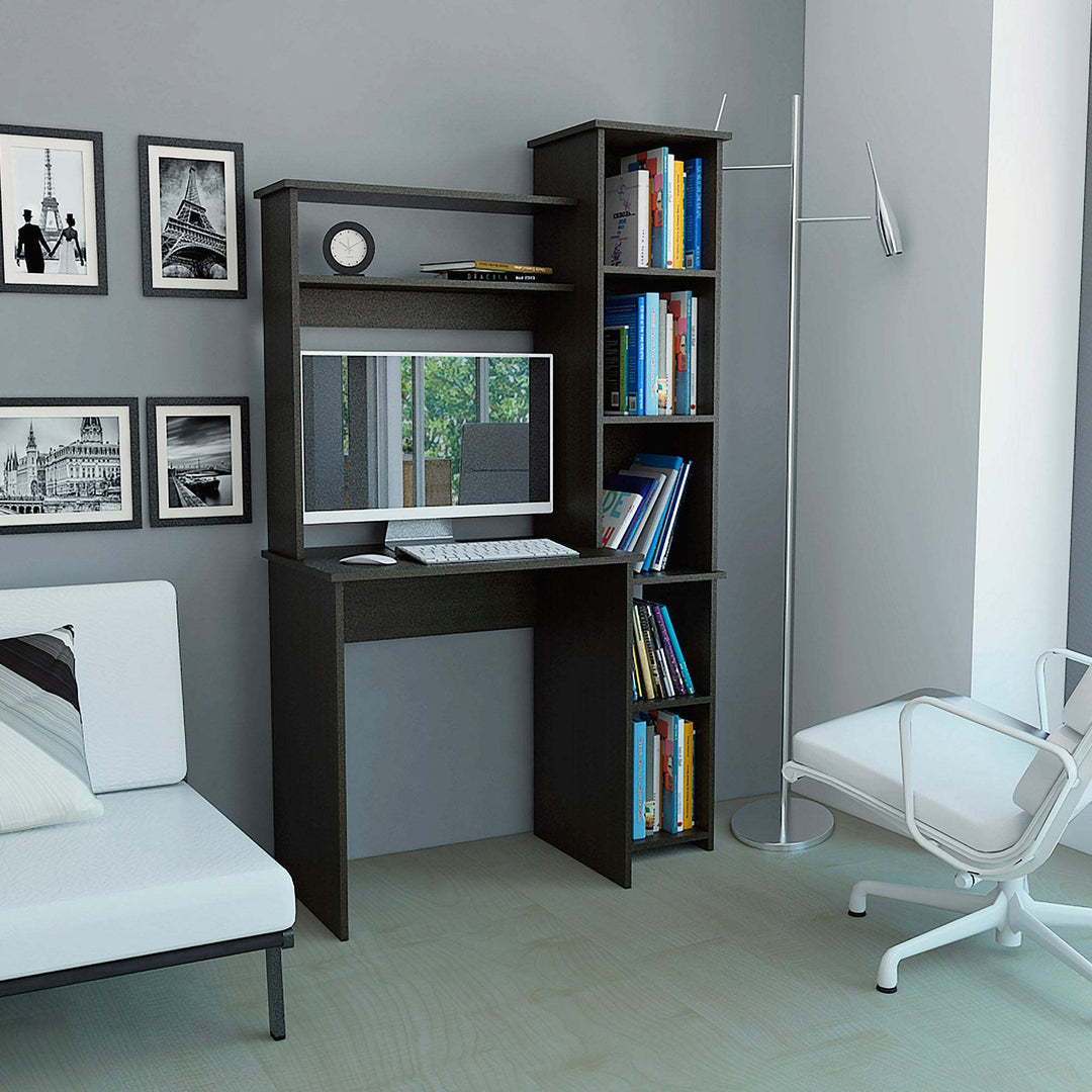 Modern Black Office Writing Computer Desk With Six Shelves