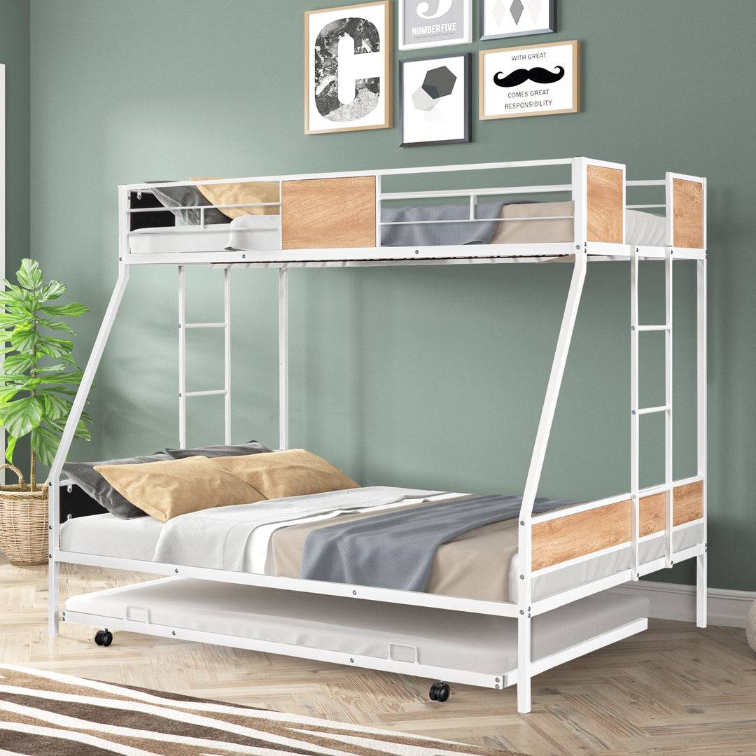 Metal Twin over Full Bunk Bed with Trundle Safety Guardrail