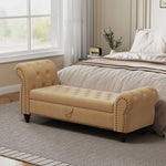 Load image into Gallery viewer, 64.5&#39; Velvet Upholstery Khaki Bed Bench with Storage
