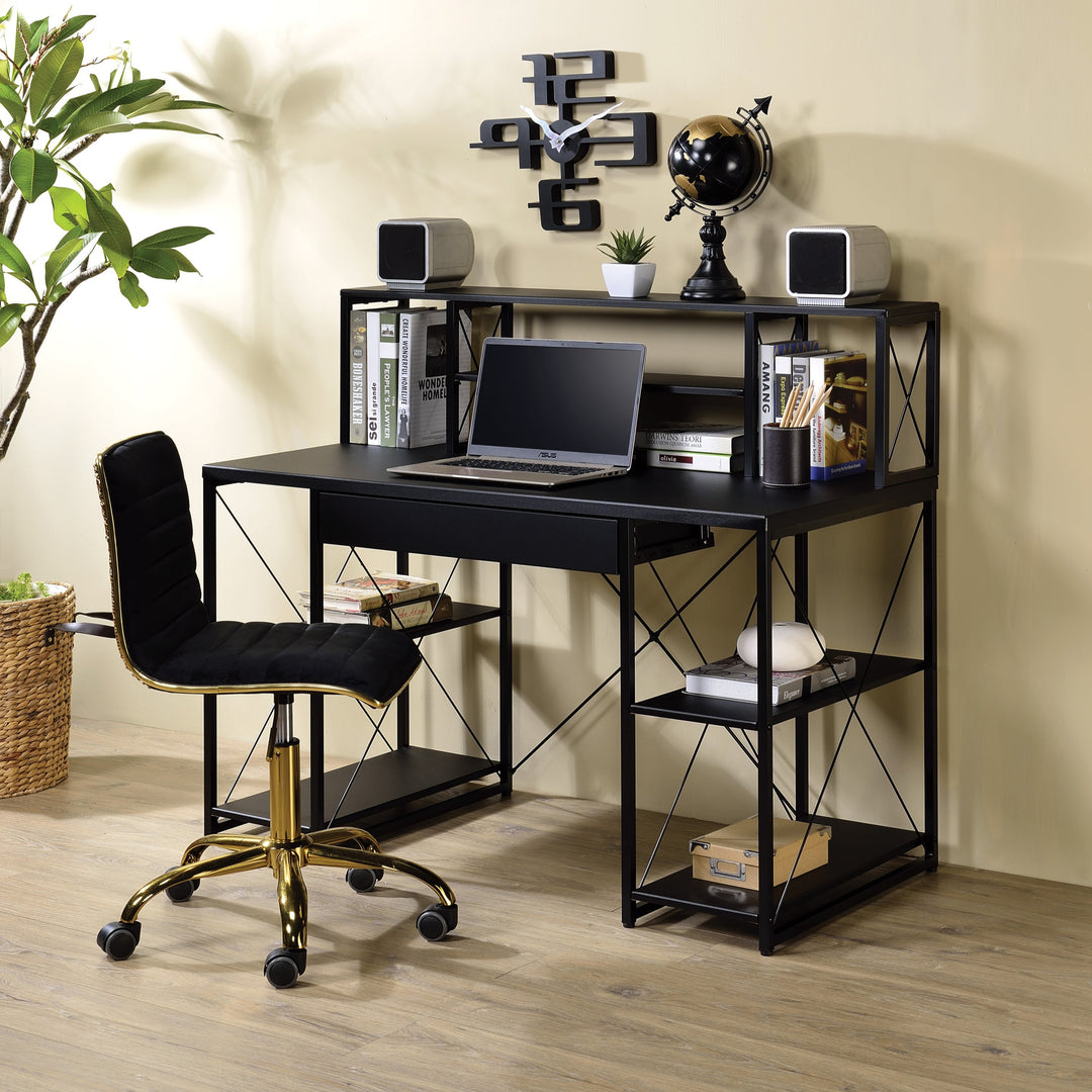 Modern Black Finish Writing Desk With Drawer & Shelves
