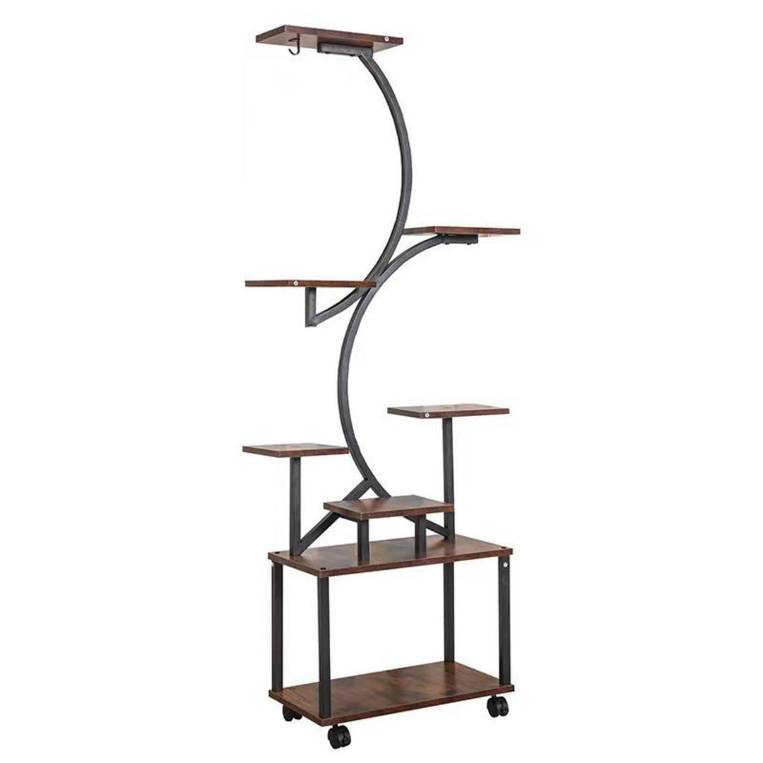 8-Tier Indoor Black S-Shaped Metal Shelf Plant Stand with Grow Lights