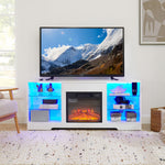Load image into Gallery viewer, Modern Electric Fireplace TV Stand with Glass Shelves  USB Charging Outlet
