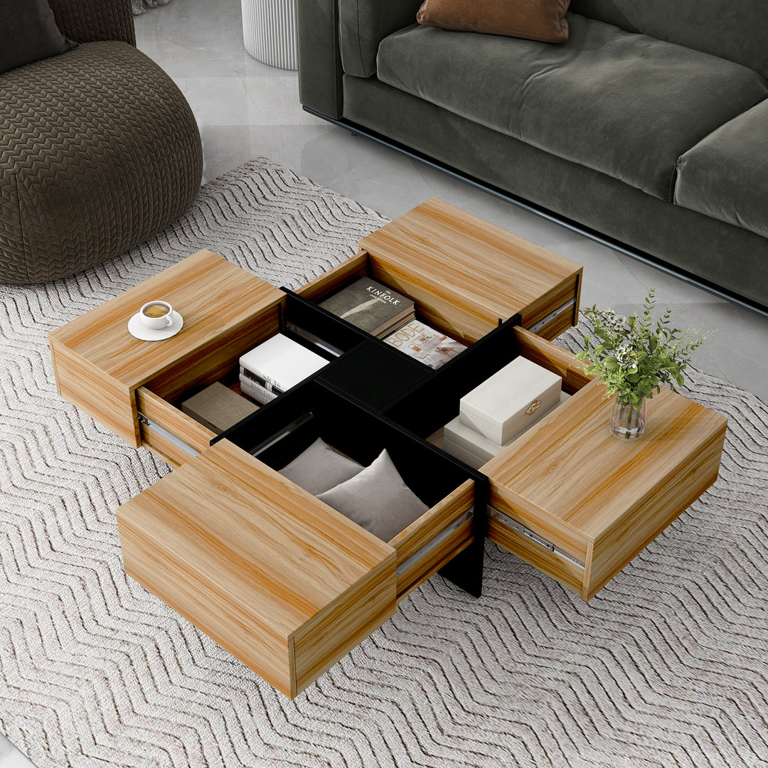 Unique Design Square Coffee Table with 4 Hidden Storage Compartments