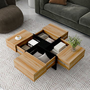 Unique Design Square Coffee Table with 4 Hidden Storage Compartments