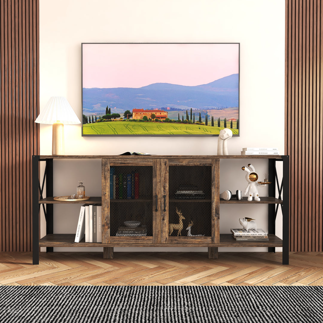 Farmhouse TV Stand Modern Horizontal Wood and Metal Open Bookshelf