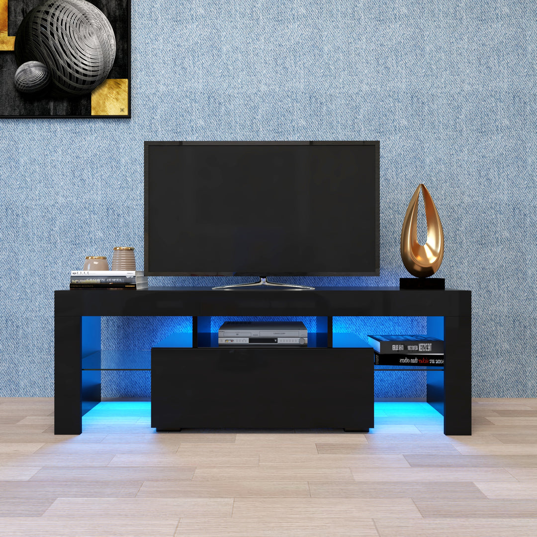 Black Flat Screen TV Stand with LED RGB Lights
