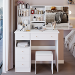 Load image into Gallery viewer, 37&#39; Middle Size Left Drawer Desktop Vanity Table + Cushioned Stool
