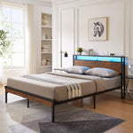 Load image into Gallery viewer, King Size Metal Platform Bed Frame with USB &amp; LED Lights
