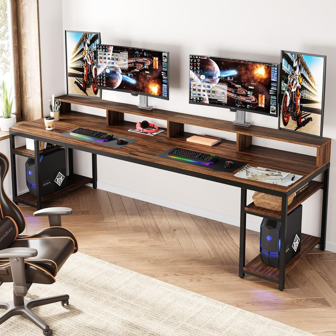 78.74' Long Two Person Computer Office Desk with Storage Shelves