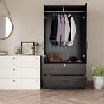 Load image into Gallery viewer, Wood Black Wardrobe Closet with 2 Doors and 2 Drawers
