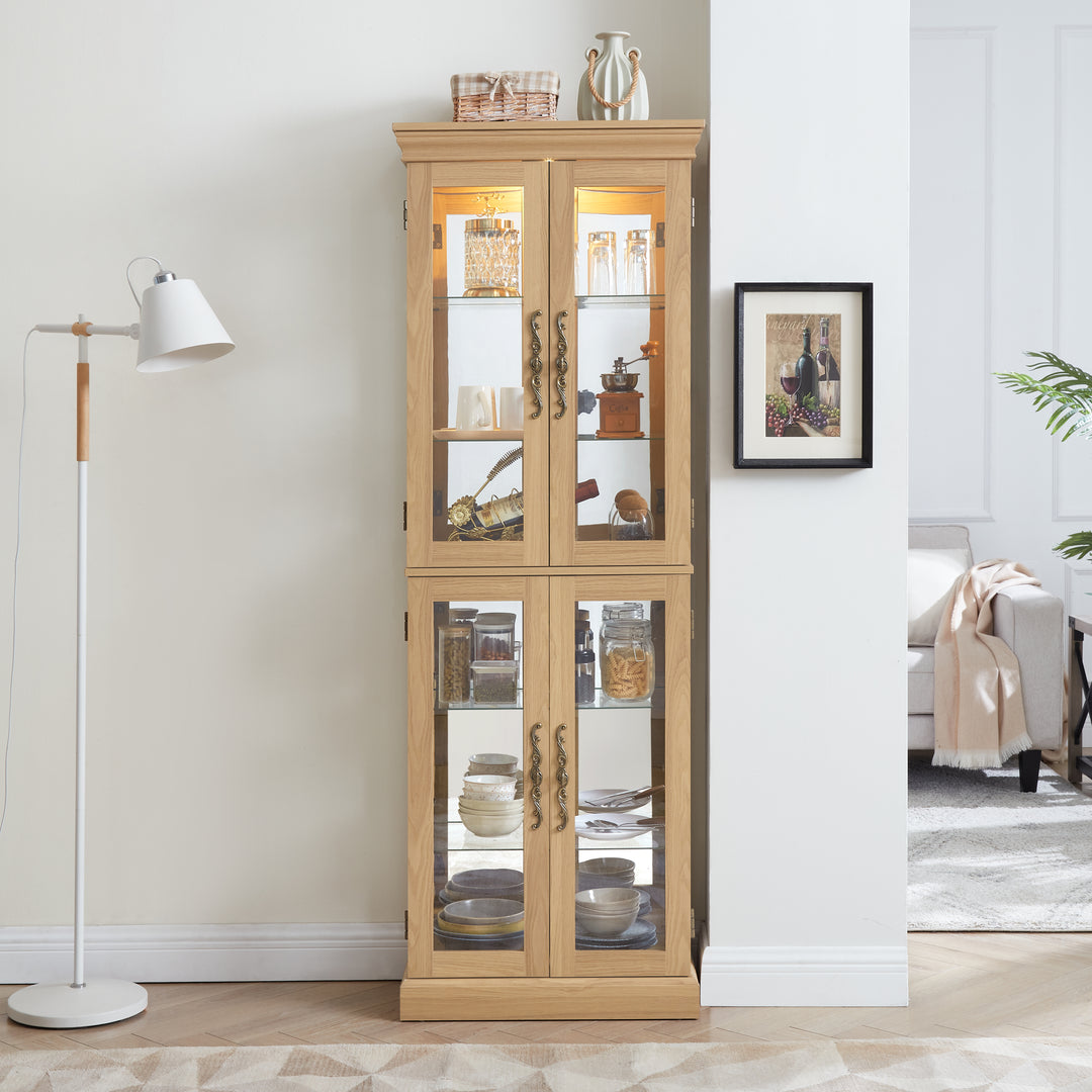 Lighted Glass Storage Cabinet Wood Frame Toy Display Shelves