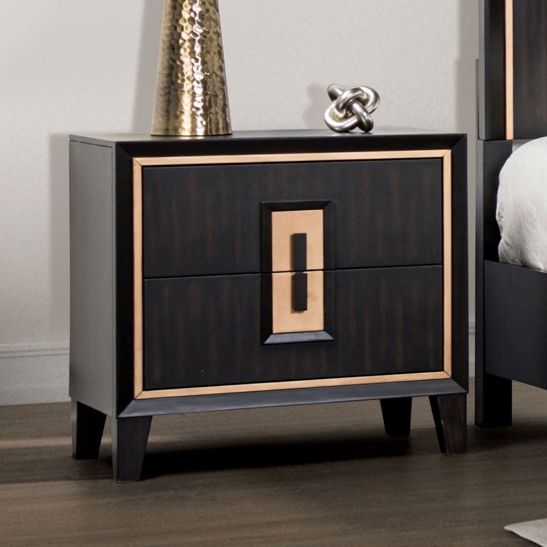 Modern Espresso 1pc Nightstand Gold Accent Trim Wooden Finger Pull