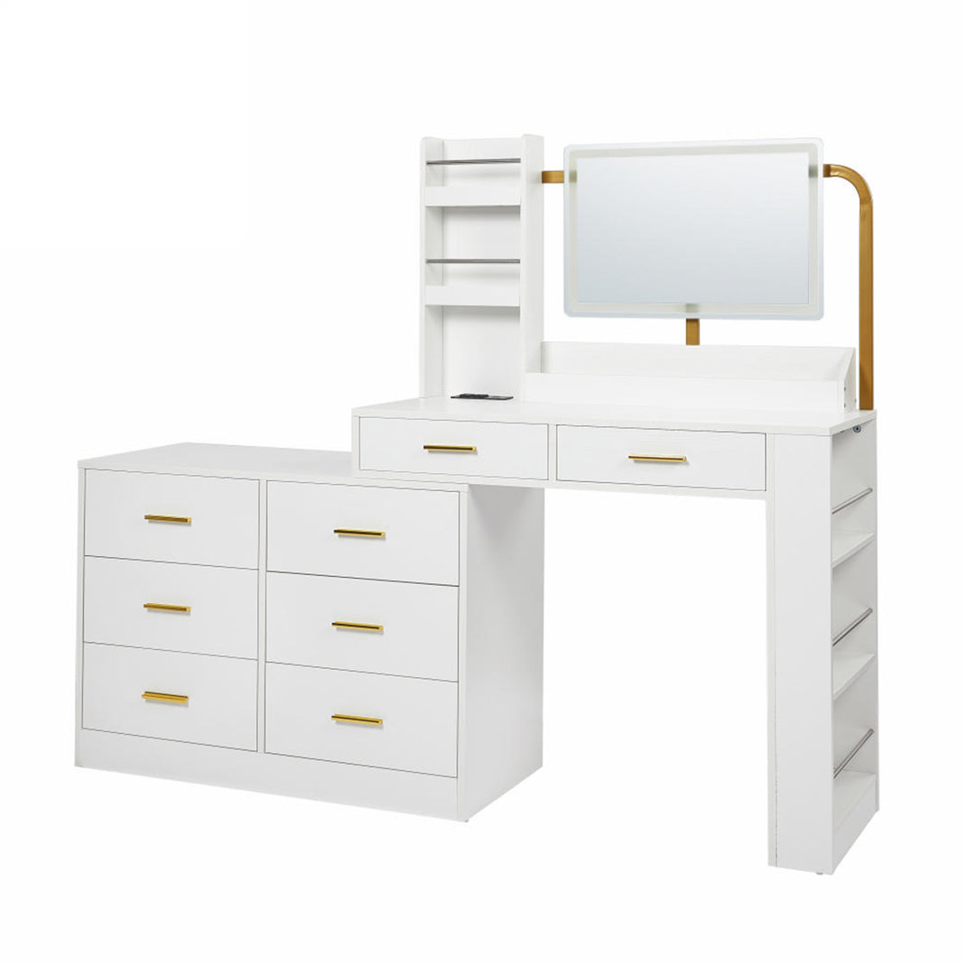 Modern White 8-Drawer Dresser Makeup Vanity Desk