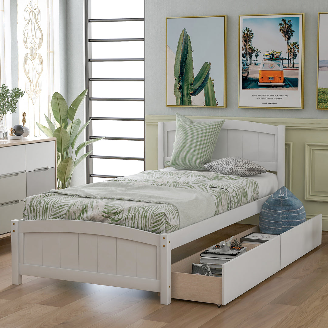 White Twin size Platform Bed with Two Drawers