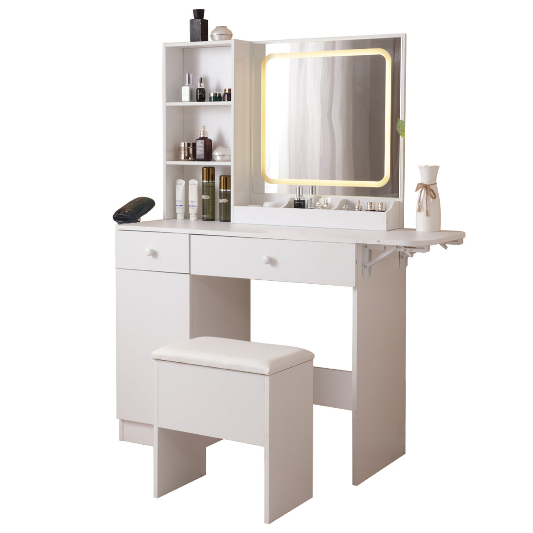 Makeup Vanity Desk with Lighted Mirror & Power Outlet