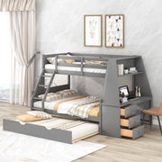 Gray Twin over Full Bunk Bed with Trundle & Built-in Desk